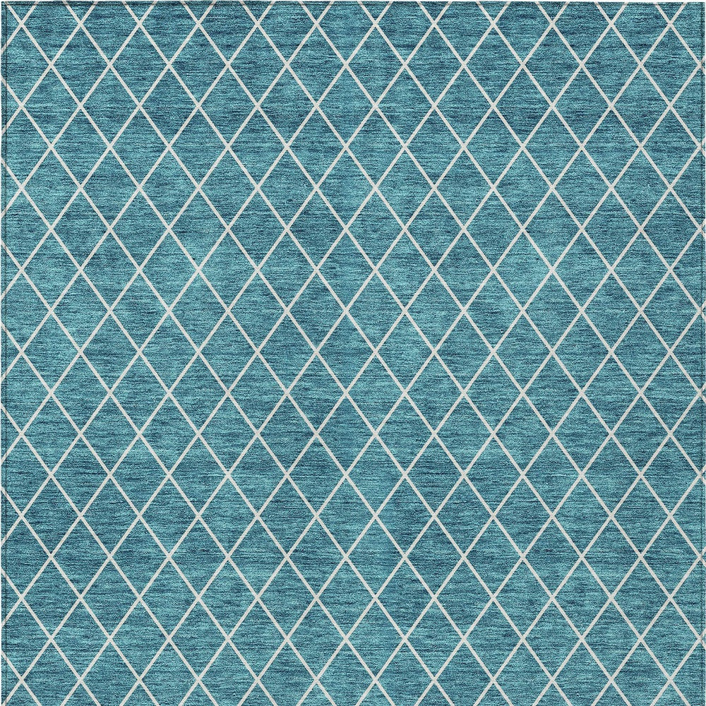 8' X 10' Teal Blue And Ivory Geometric Washable Indoor Outdoor Area Rug-6