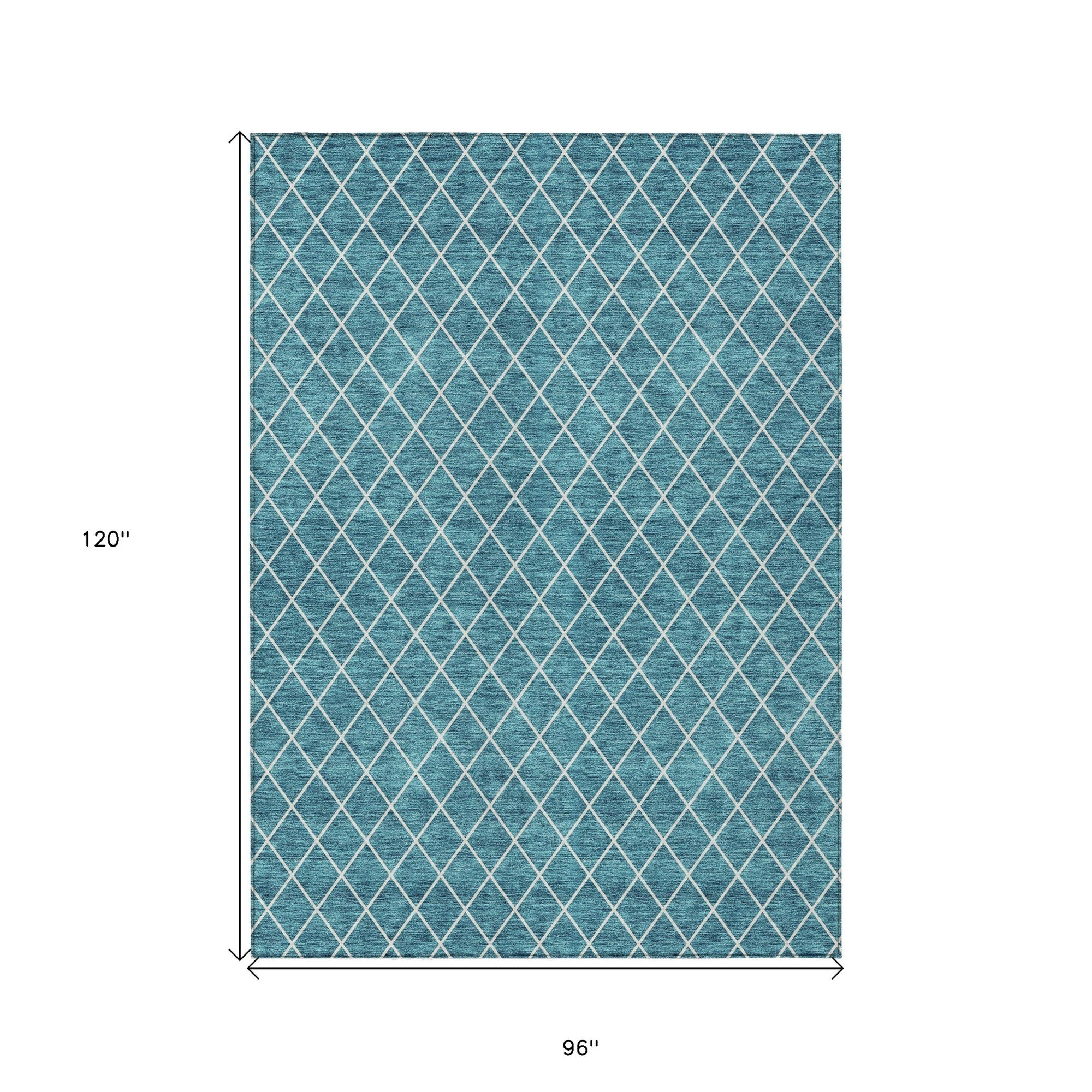 8' X 10' Teal Blue And Ivory Geometric Washable Indoor Outdoor Area Rug-2