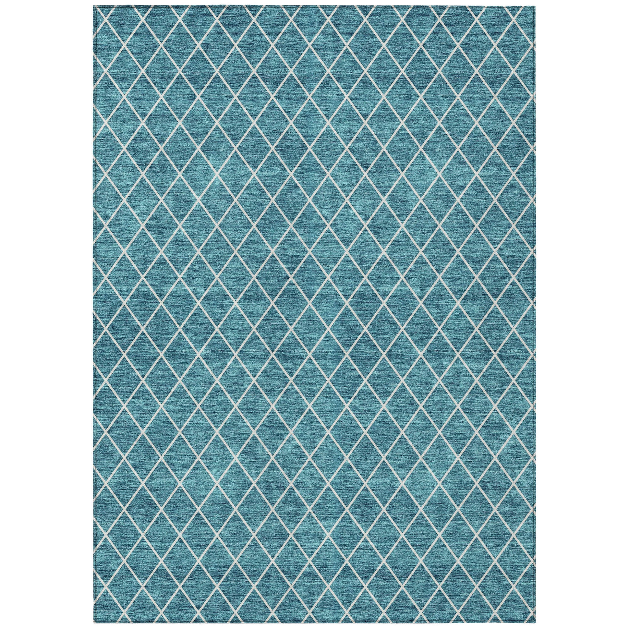 8' X 10' Teal Blue And Ivory Geometric Washable Indoor Outdoor Area Rug-1