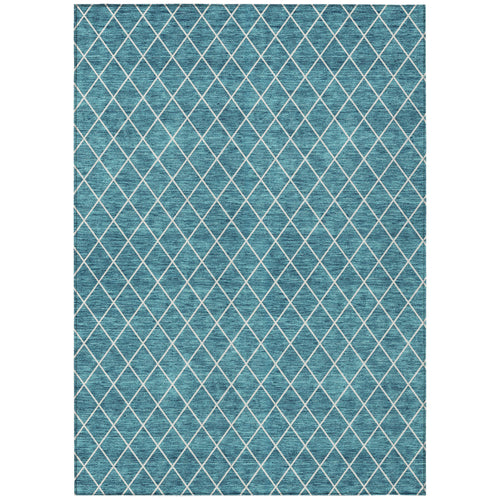 8' X 10' Teal Blue And Ivory Geometric Washable Indoor Outdoor Area Rug-1