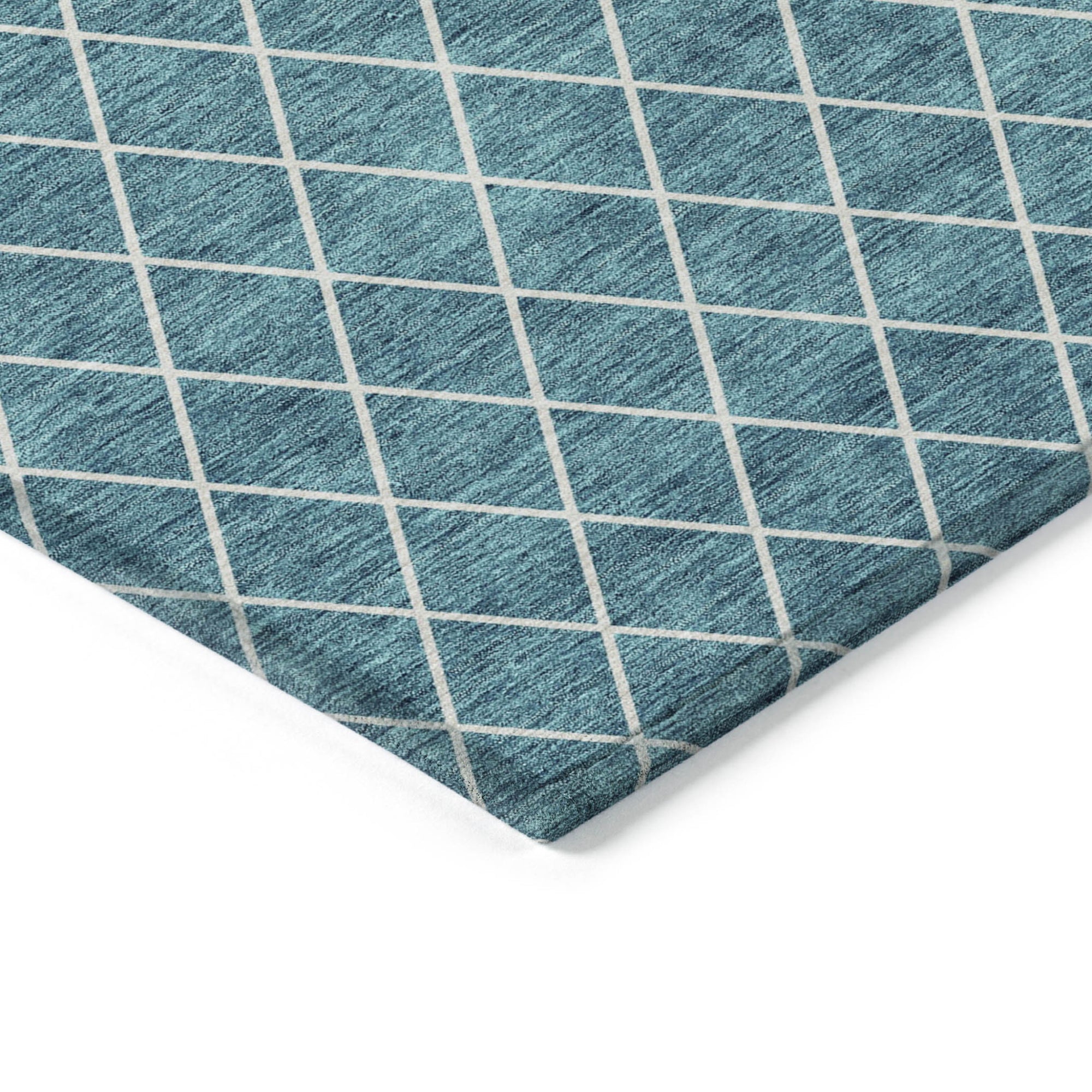 8' X 10' Teal Blue And Ivory Geometric Washable Indoor Outdoor Area Rug-3