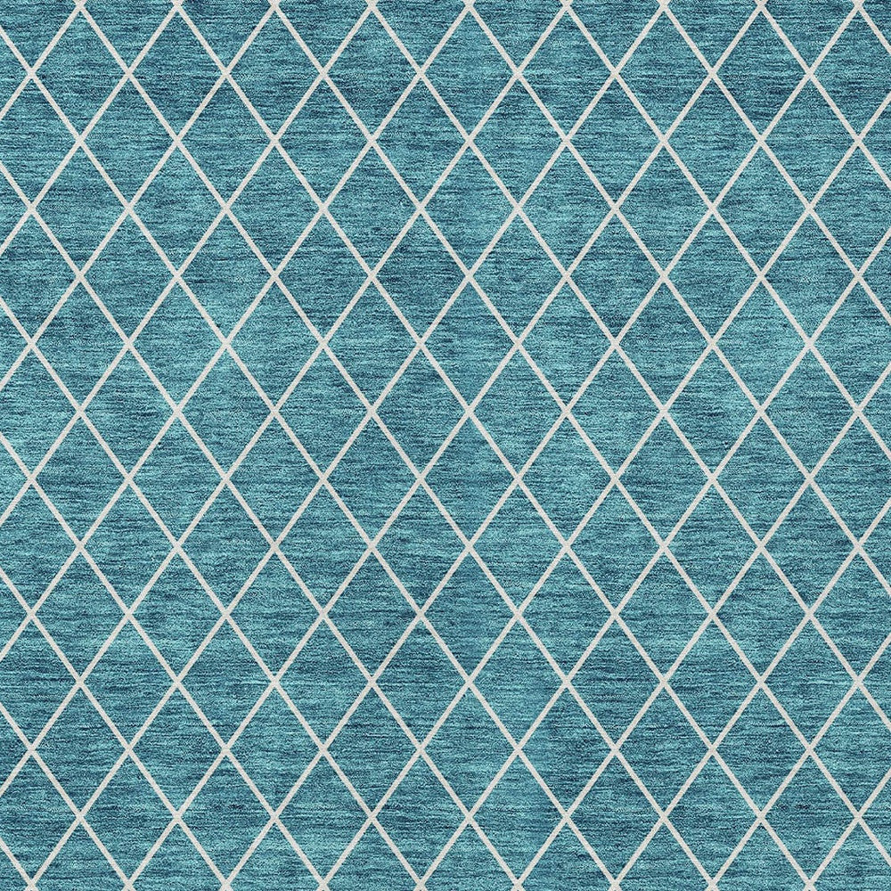8' X 10' Teal Blue And Ivory Geometric Washable Indoor Outdoor Area Rug-5