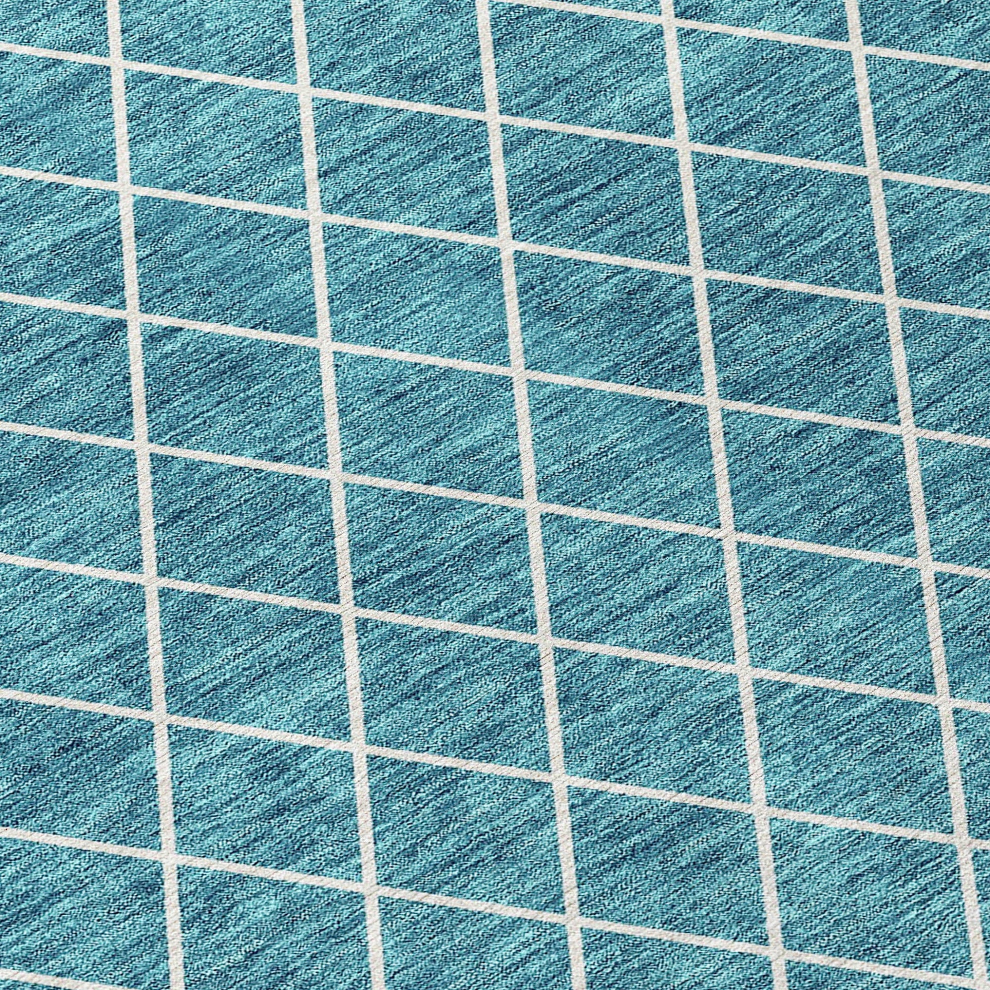 8' X 10' Teal Blue And Ivory Geometric Washable Indoor Outdoor Area Rug-4