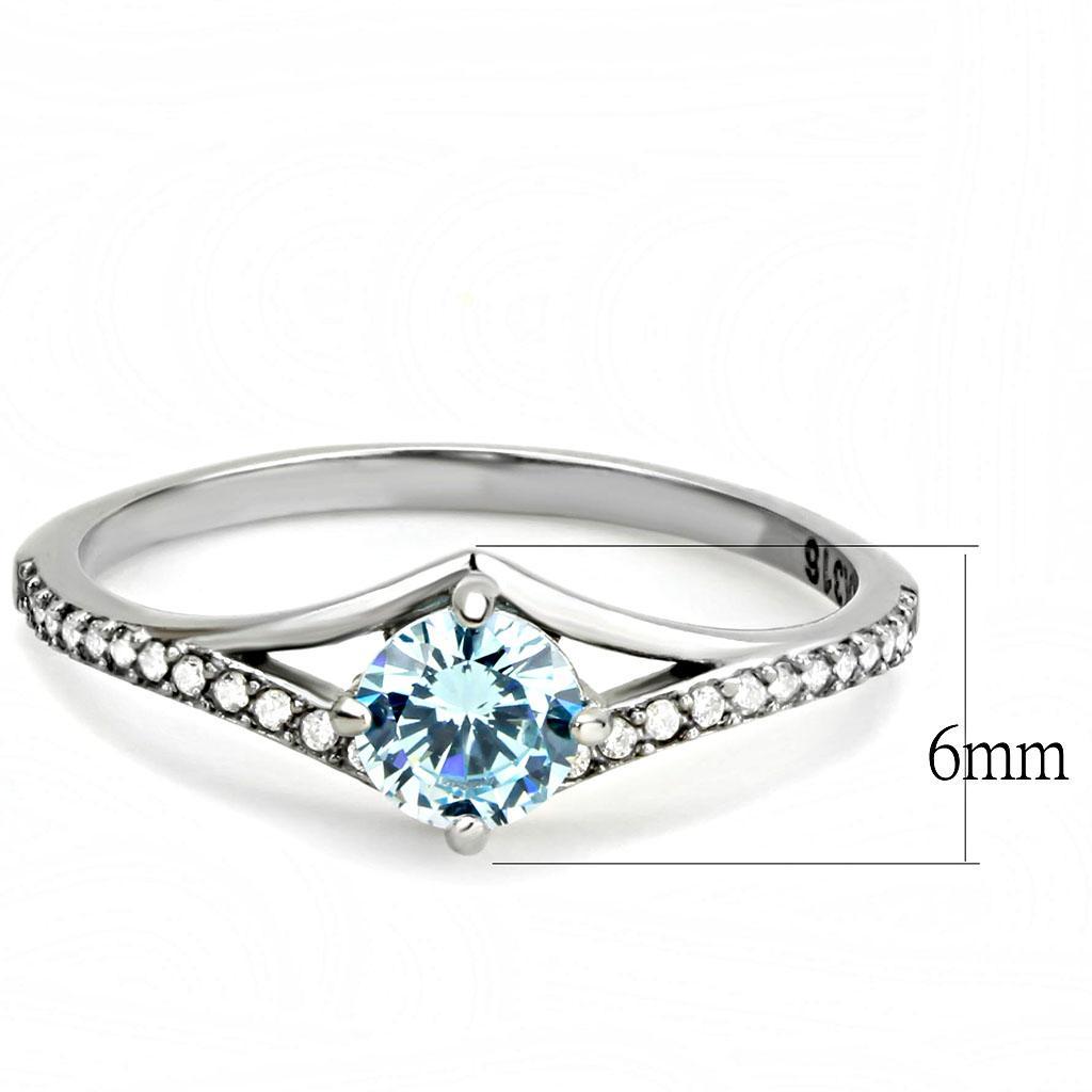 DA167 - High polished (no plating) Stainless Steel Ring with AAA Grade CZ  in Sea Blue-1