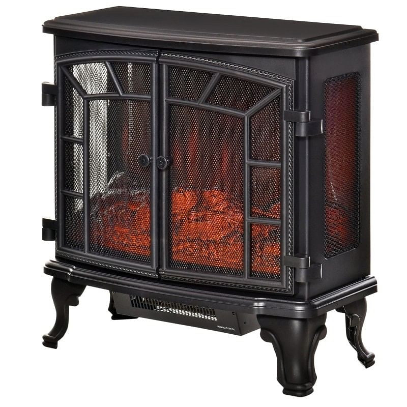 Black Remote Controlled Electric Fireplace Heater Realistic LED Flames and Logs-2